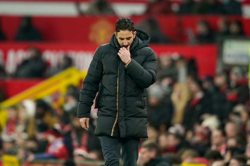 Manchester United head coach Ruben Amorim at a soccer match.