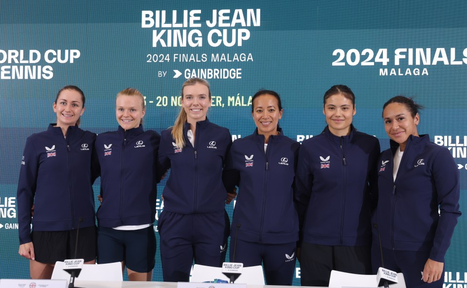 Great Britain's Billie Jean King Cup team at a press conference.