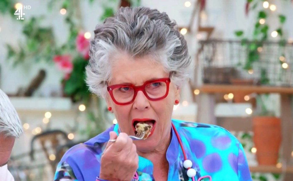 Prue Leith eating cake.