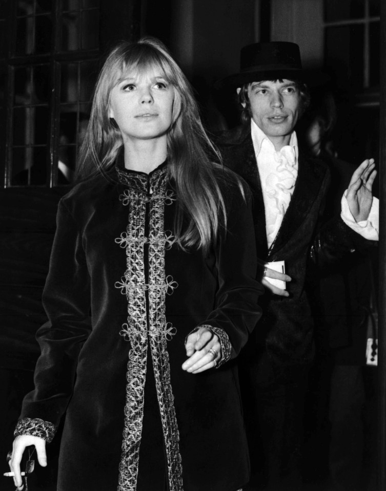 Black and white photo of Mick Jagger and Marianne Faithfull.