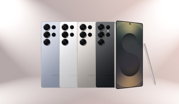 Samsung phones in various colors with an S Pen.