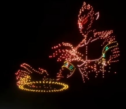 Drone light show forming a figure at Shanghai's Baoshan International Cruise Port.