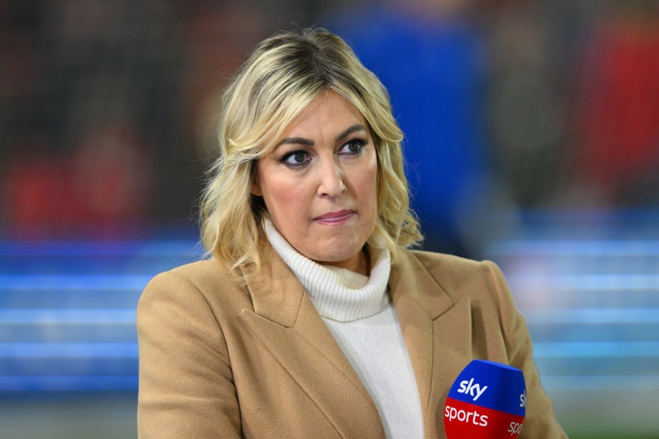 Kelly Cates, Sky Sports presenter, at a Premier League match.