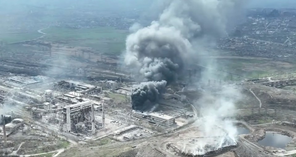 Smoke rises from the Azovstal steelworks in Mariupol, Ukraine.