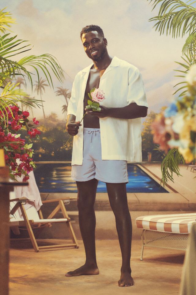 Marcel Somerville from Love Island: All Stars, Series 2, holding a pink rose.