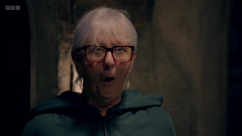Linda from The Traitors looking surprised.