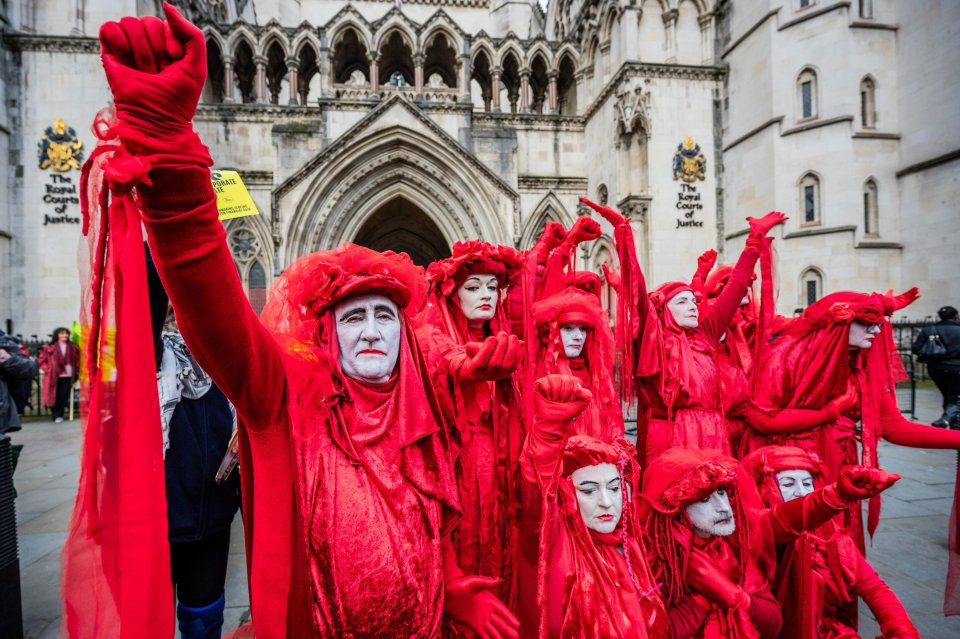 Just Stop Oil protestors outside the Royal Courts of Justice.