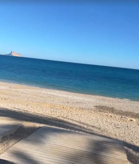 Beach view with a distant island.