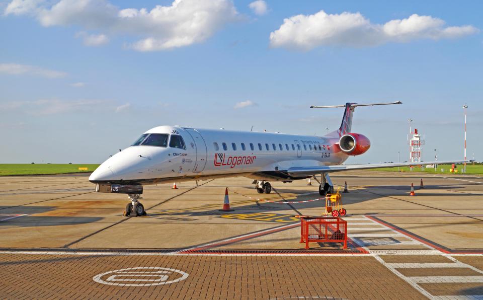 Loganair Embraer EMB 145 at Norwich International Airport.