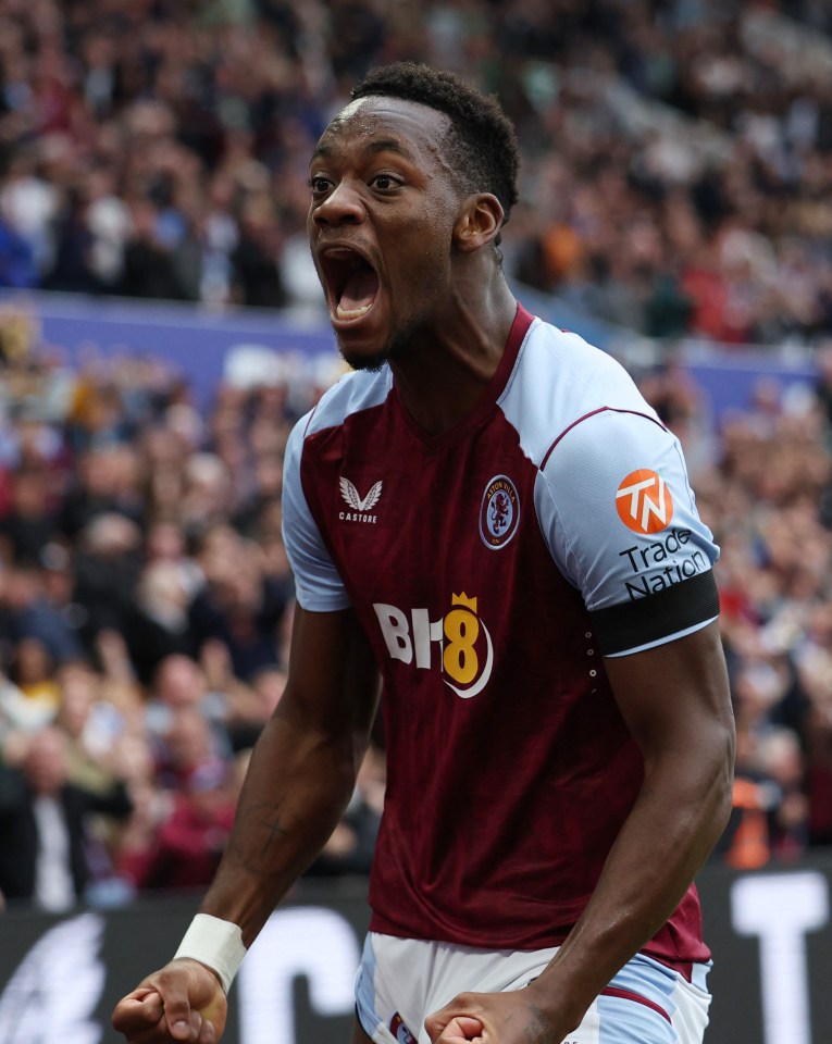 Aston Villa's Jhon Duran celebrating a goal.