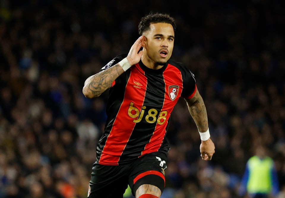 Justin Kluivert of AFC Bournemouth celebrating a goal.
