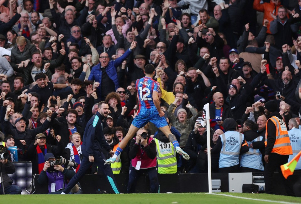 Crystal Palace's Daniel Munoz celebrates a goal.