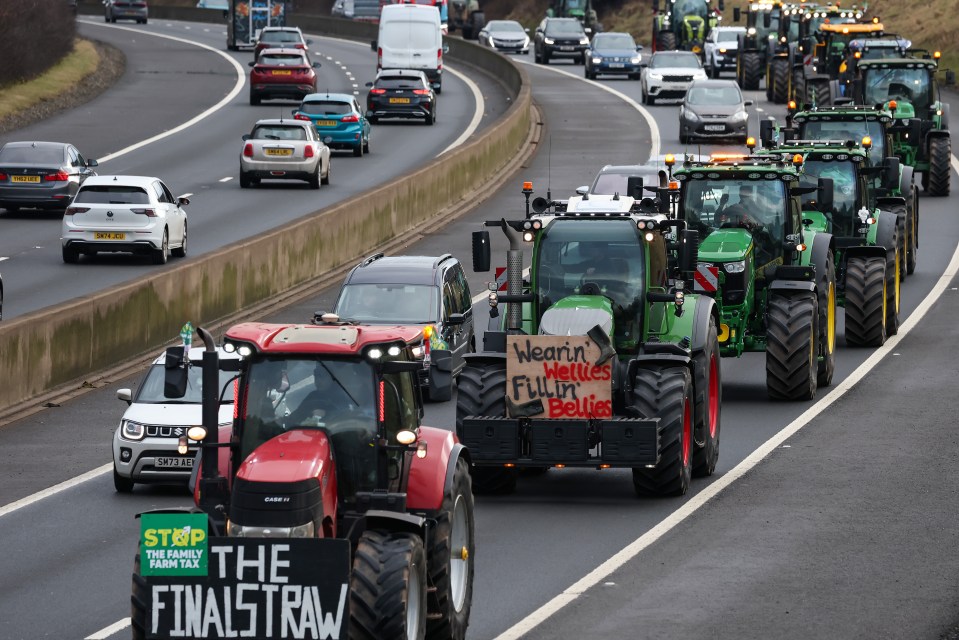 Scottish farmers protesting inheritance tax changes in a tractor convoy.