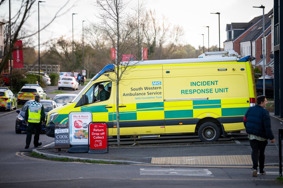 Emergency responders at a school following a bomb threat.