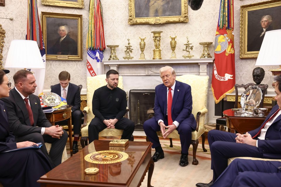 President Trump and President Zelensky meeting in the Oval Office to sign a framework for a deal sharing Ukraine's mineral wealth with the US.