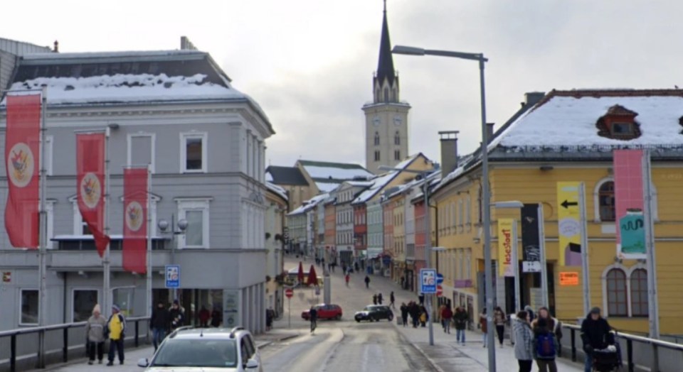 Street scene in Villach, Austria, where a stabbing occurred.