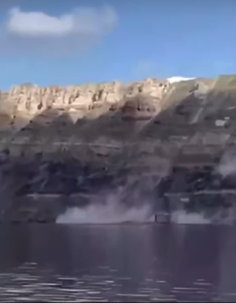 Rockslide into water.