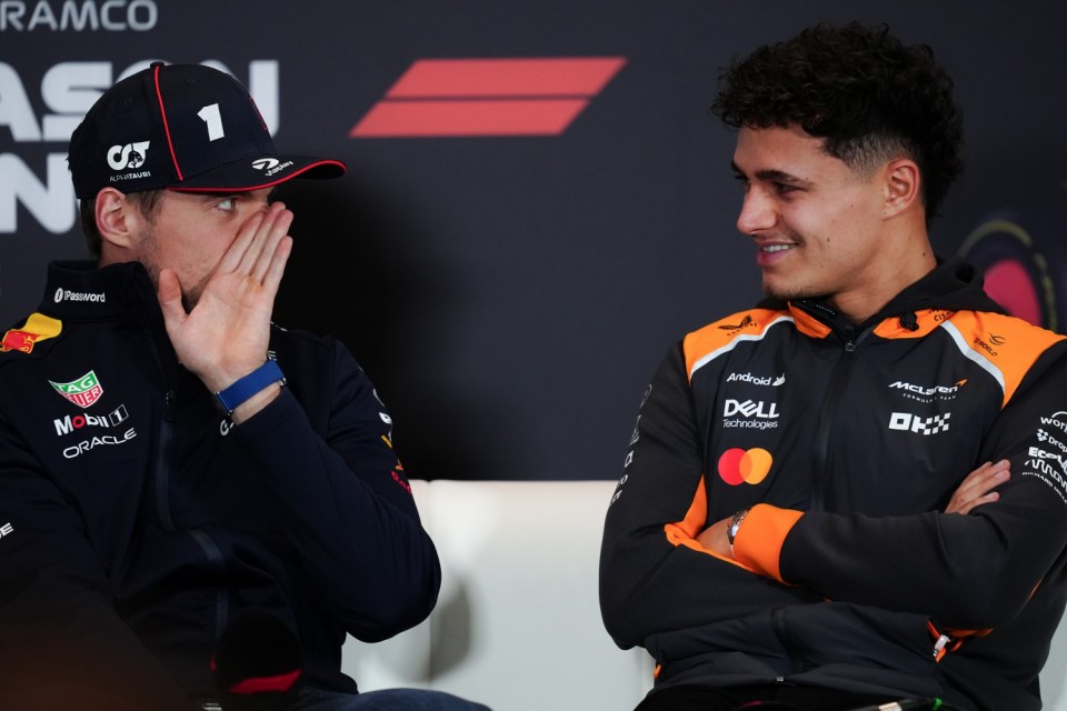 Red Bull driver Max Verstappen and McLaren driver Lando Norris on day two of pre-season testing at the Bahrain International Circuit, Sakhir. Picture date: Thursday February 27, 2025. PA Photo. See PA story AUTO Bahrain. Photo credit should read: David Davies/PA Wire. RESTRICTIONS: Use subject to restrictions. Editorial use only, no commercial use without prior consent from rights holder.