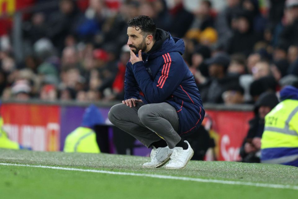 MANCHESTER, ENGLAND - FEBRUARY 26: Ruben Amorim the head coach / manager of Manchester United during the Premier League match between Manchester United FC and Ipswich Town FC at Old Trafford on February 26, 2025 in Manchester, England. (Photo by James Baylis - AMA/Getty Images)