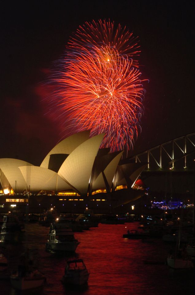 Fireworks over Sydney Opera House.