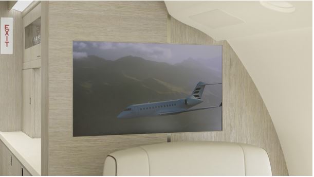 In-flight entertainment screen showing a Global 6500 jet.