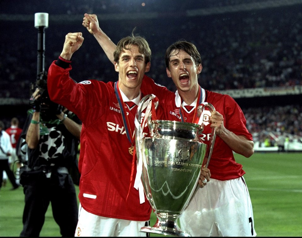 Phillip and Gary Neville with the European Cup.