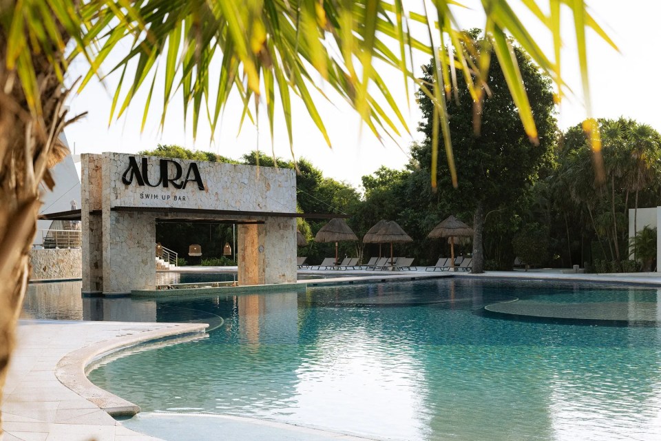 Swim-up bar at a resort pool.