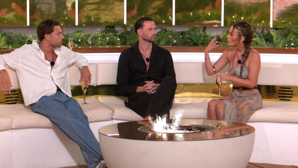 Casey O'Gorman, Ronnie Vint, and Harriett Blackmore on Love Island: All Stars.