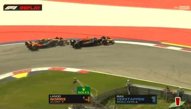 Replay of Lando Norris and Max Verstappen racing.
