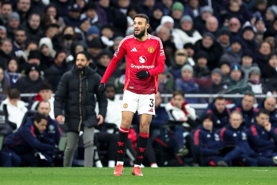 Noussair Mazraoui of Manchester United during a Premier League match.