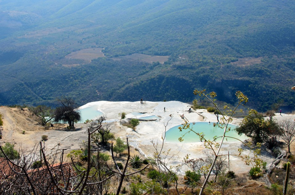 Aerial view of natural swimming pools at Hierve el Agua, Oaxaca, Mexico.