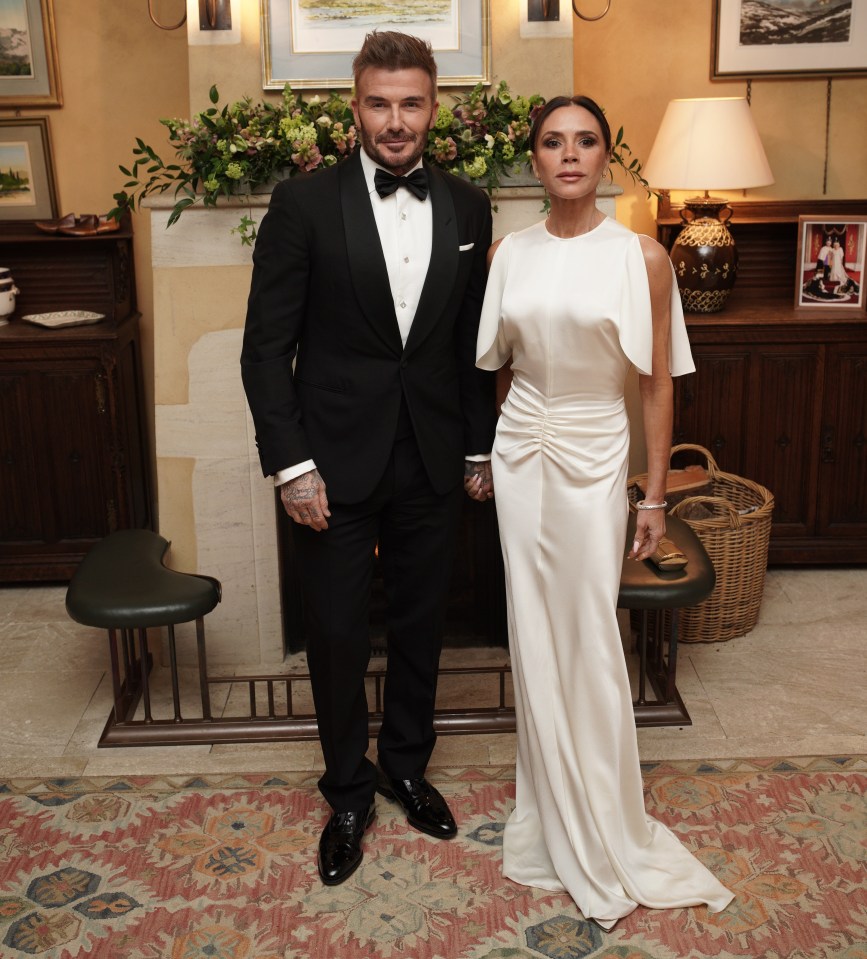 David and Victoria Beckham at a dinner at Highgrove Gardens.