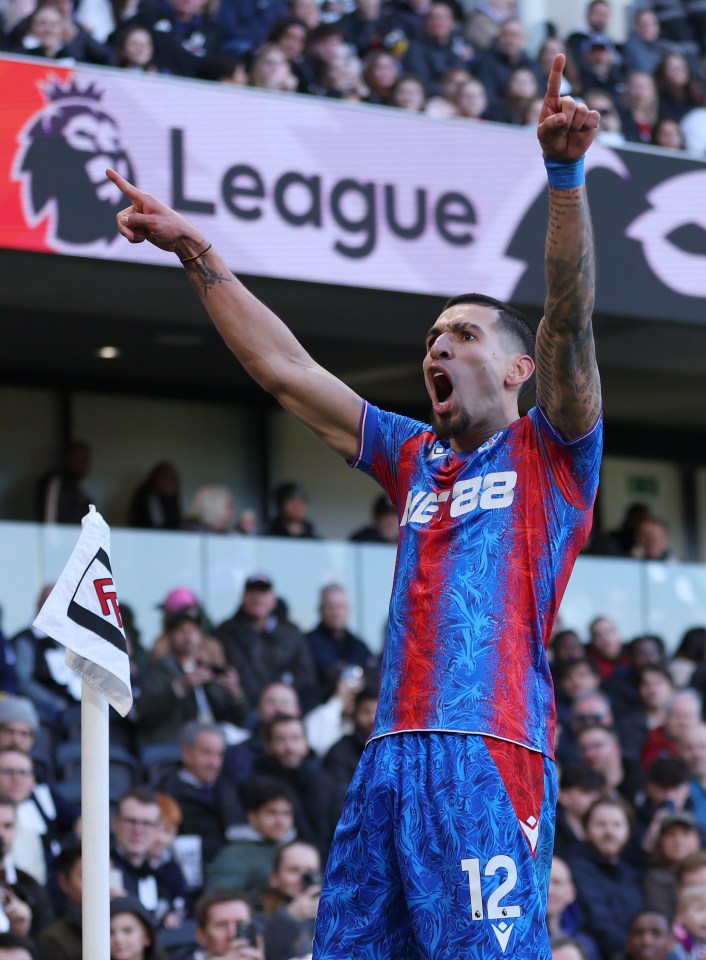 Crystal Palace's Daniel Munoz celebrates scoring a goal.