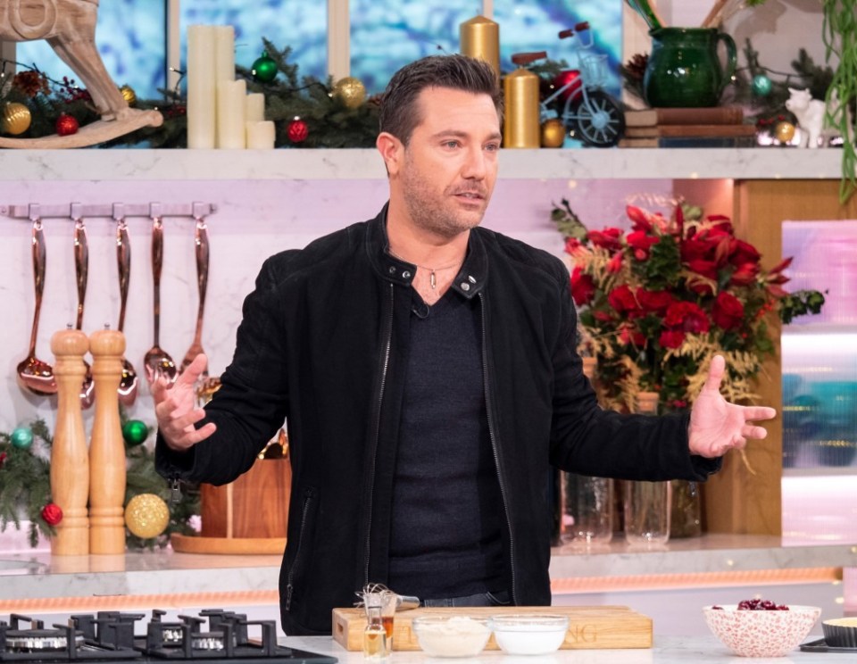 Editorial use only Mandatory Credit: Photo by Ken McKay/ITV/REX (10013295bf) Gino D'Acampo 'This Morning' TV show, London, UK - 04 Dec 2018 Gino lays on the ultimate Italian Christmas Day feast with antipasti, prawns, pasta, panettone meat and more, as he creates heaven on earth with his delicious Cherry and Amaretto tart. And we¿ll have a few surprise gifts for him under the This Morning tree!