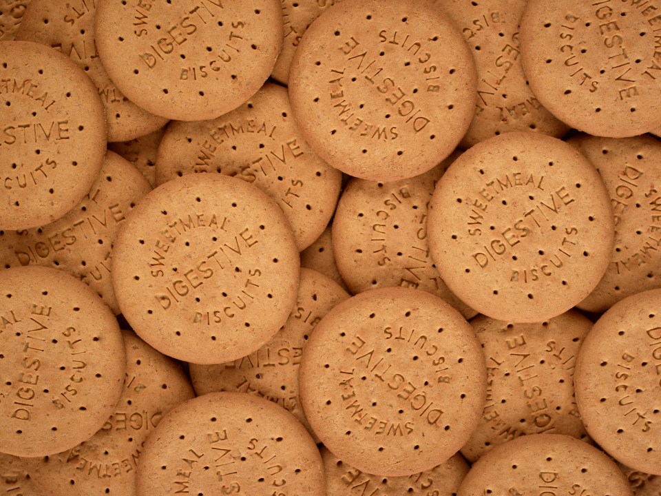 A pile of digestive biscuits.