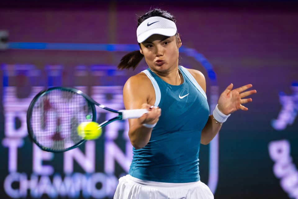Emma Raducanu playing tennis.