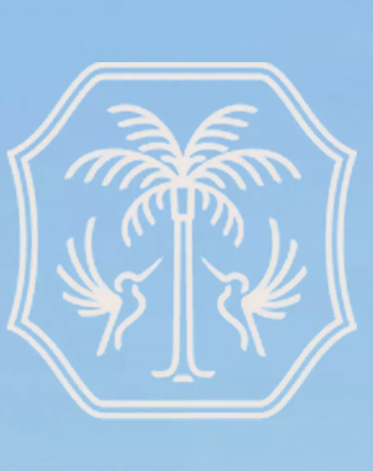 Illustration of a logo featuring a palm tree and two birds.