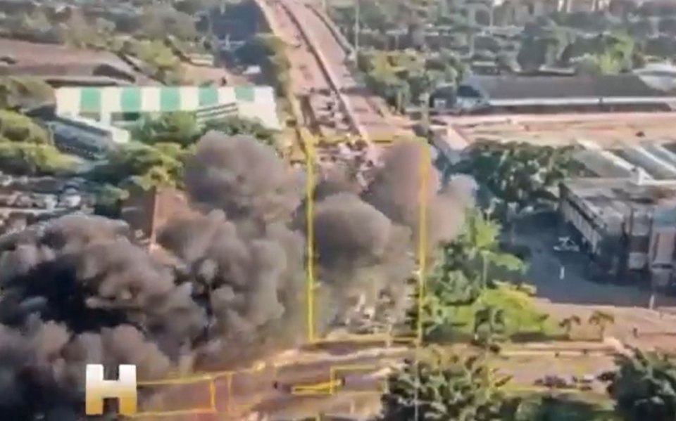 Plane crash resulting in a large fire and smoke.