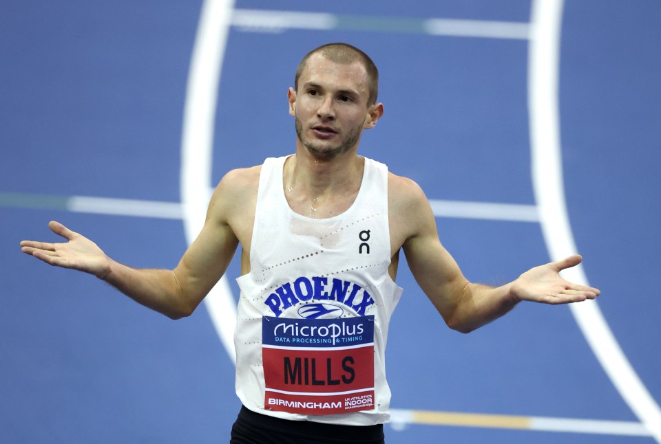 George Mills of Brighton Phoenix celebrating his victory in the Men's 3000m Final.
