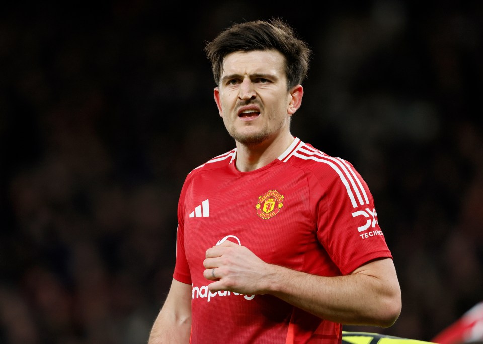 Harry Maguire of Manchester United during a soccer match.