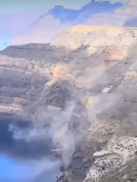 Rockfall into the sea.