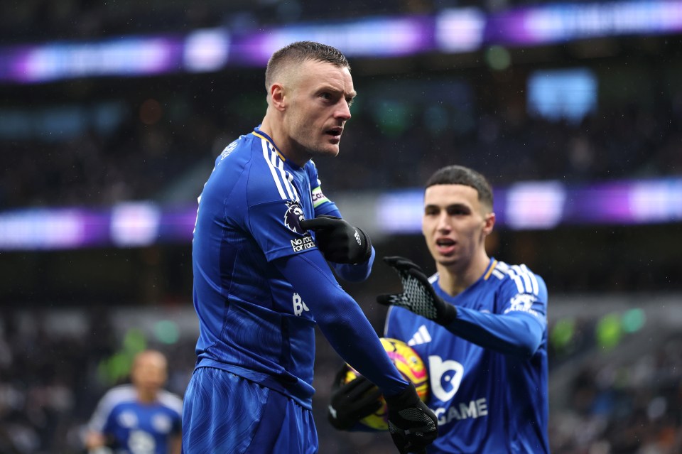 Jamie Vardy of Leicester City celebrates a goal.