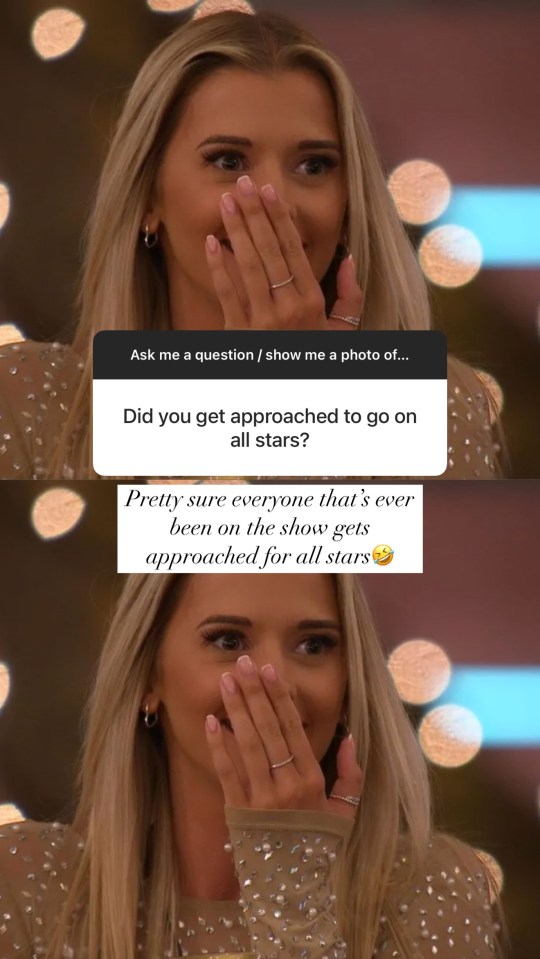 Jessy Potts from Love Island All Stars, reacting to a question about being approached for the show.