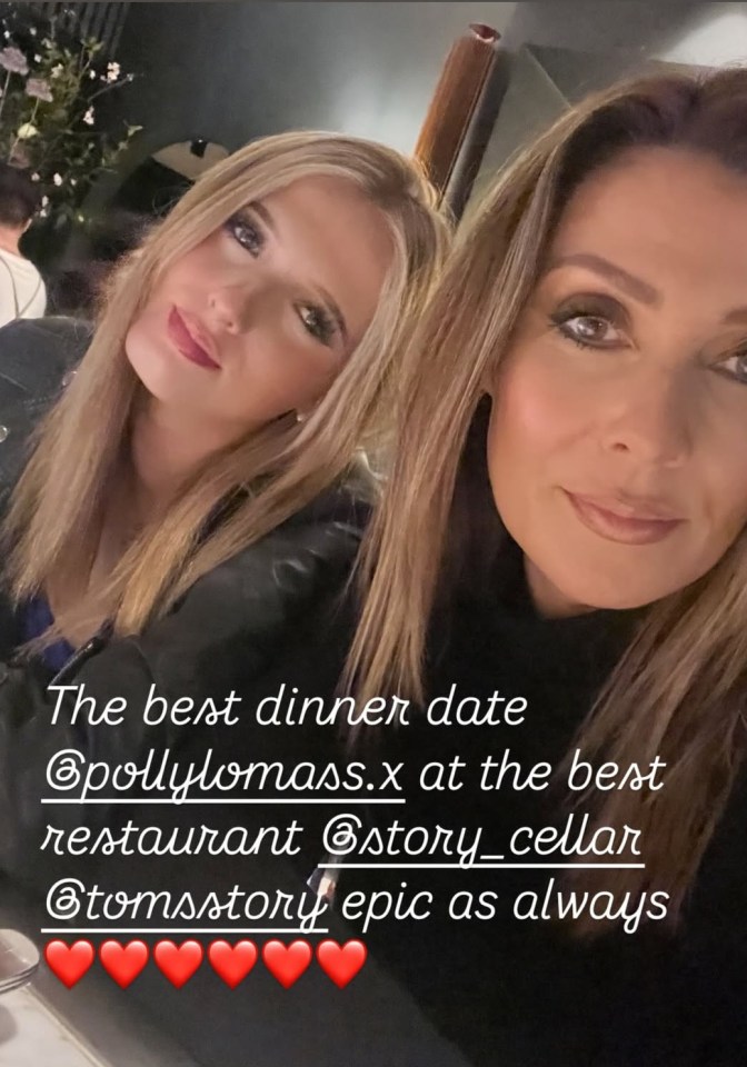 Kym Marsh and her daughter Polly having dinner.