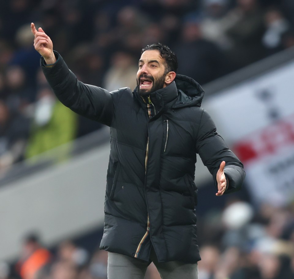 Ruben Amorim, Manchester United manager, coaching during a match.