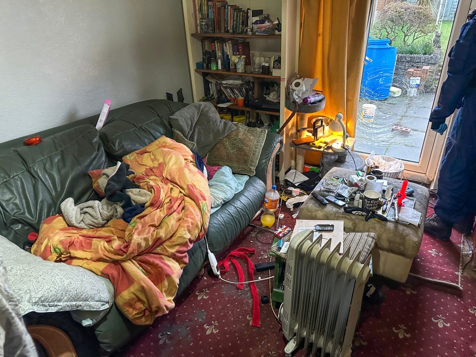 Interior of a messy home where a drug dealer was arrested.