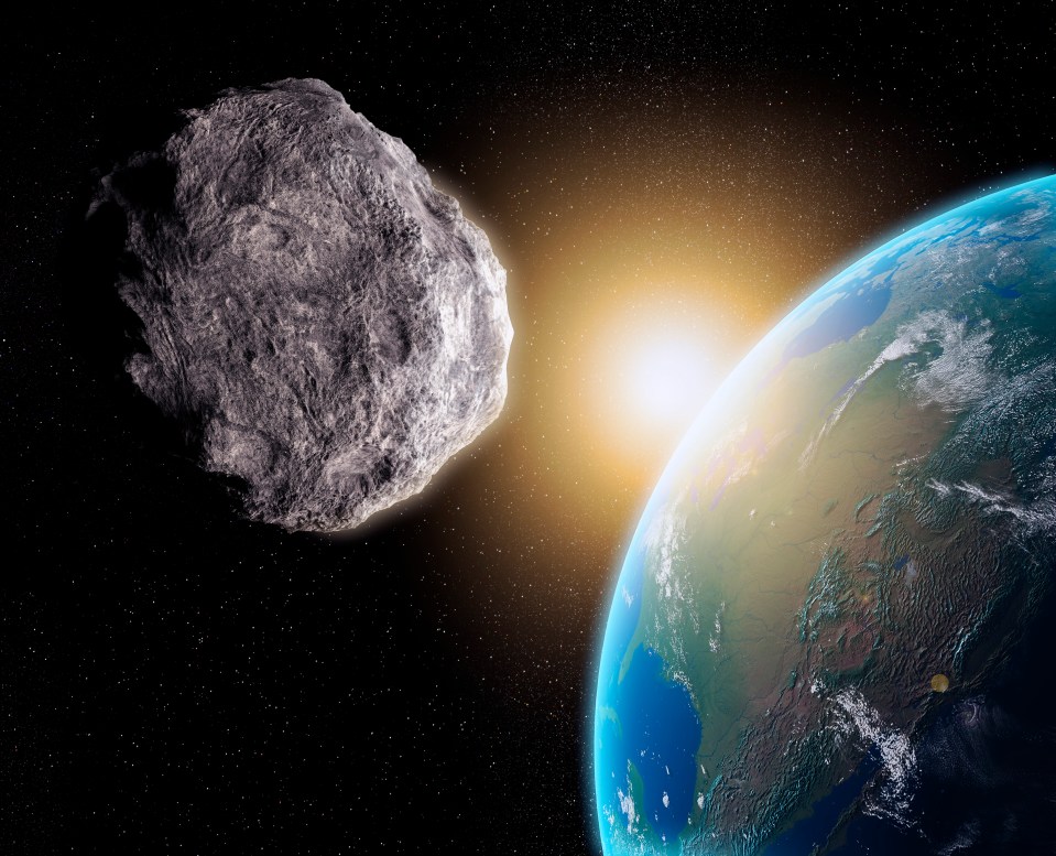 Illustration of a near-Earth asteroid passing Earth.