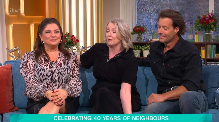 Three actors from the TV show *Neighbours* on a talk show.