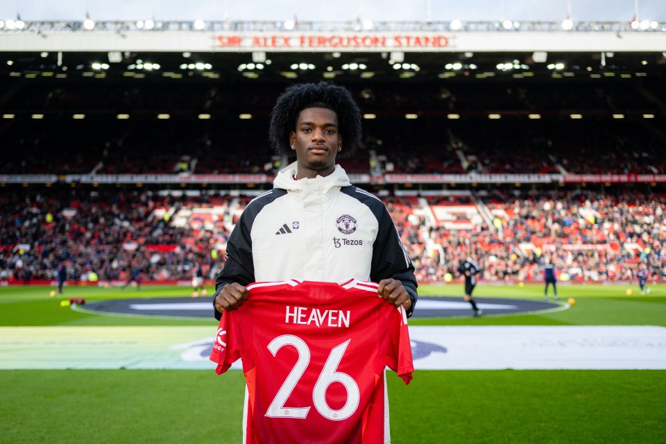 Ayden Heaven, new Manchester United signing, holding his jersey.