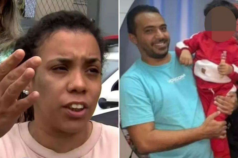 Collage of a woman speaking and a man holding a child.